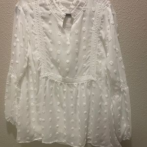 White top with sheer overlay- size L